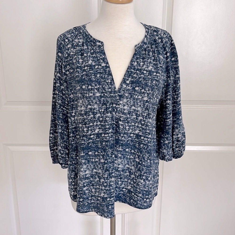 Joie Navy Blue and White Blouson Top Size Small 100% Silk
